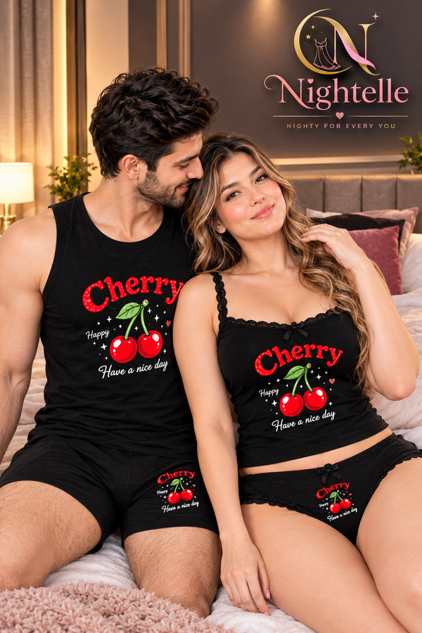 Nine Cherry Couple Sleepwear Set – Matching Couple Night Suit
