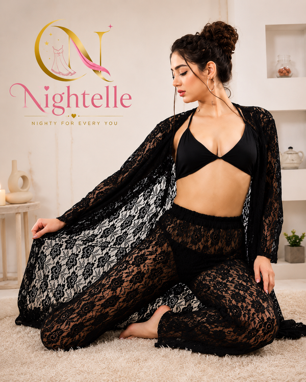 4Pcs Premium Transparent Net See Through Bridal Nighty Set