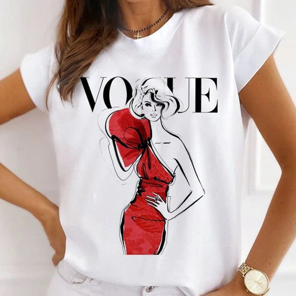 Lady in red VOGUE graphic print T-Shirt – White