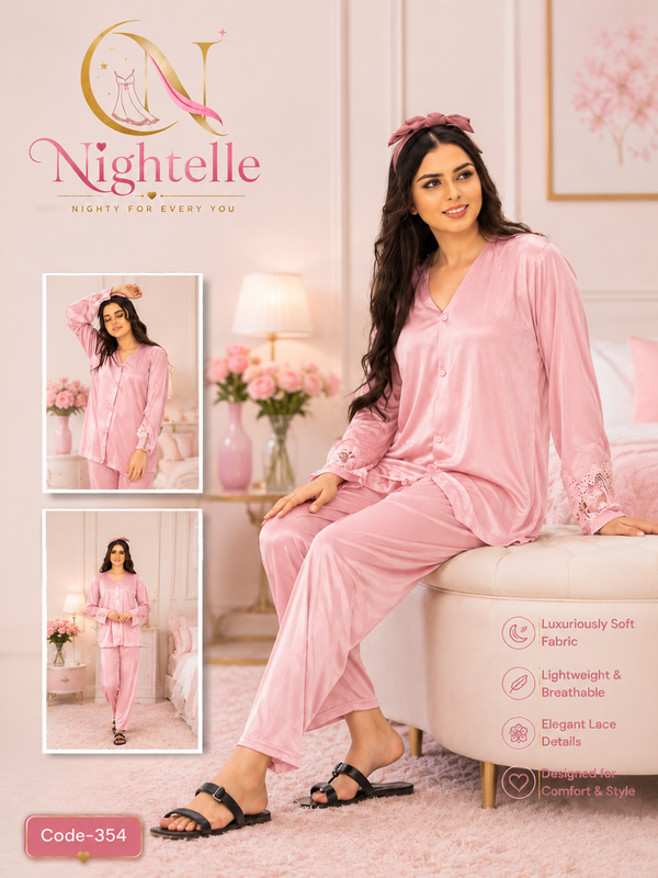 Midnight Ease Lounge Set – Buttoned Top & Trousers | style 354